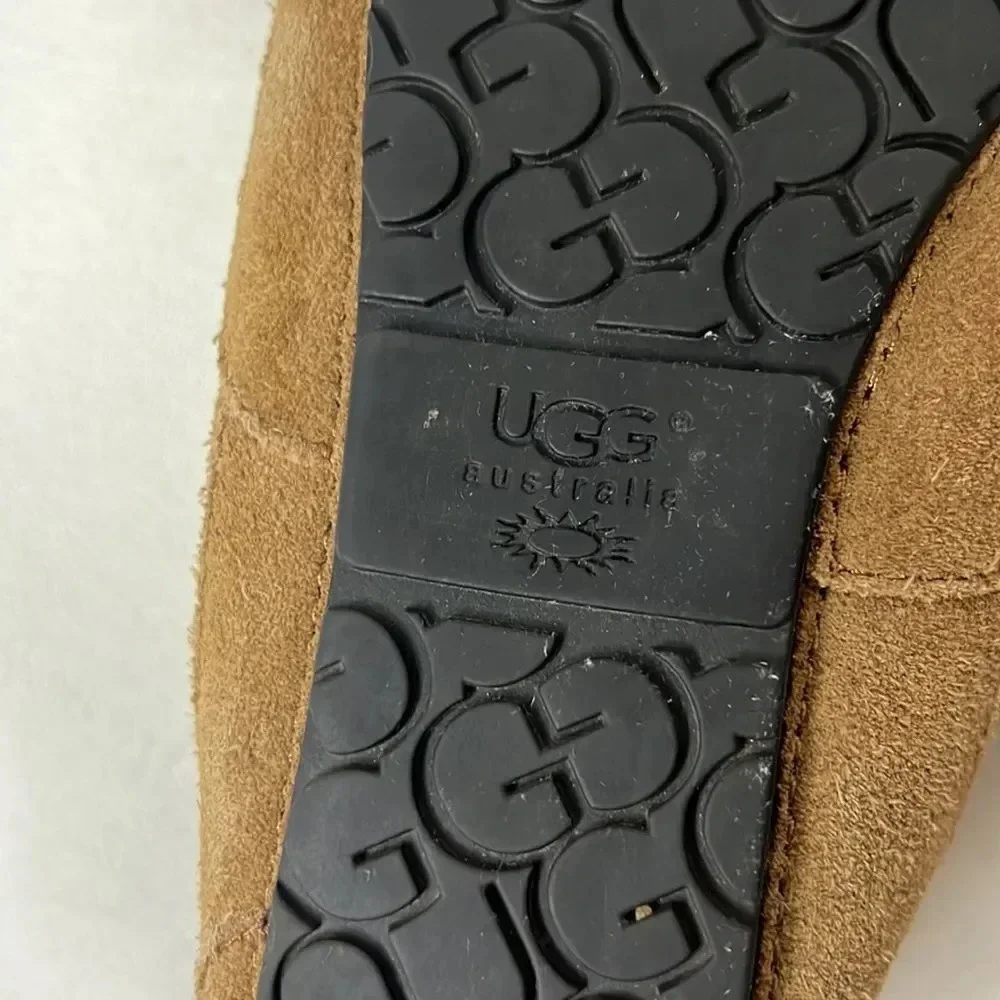 UGG Australia Kids Chestnut Genuine Suede, Sheepskin Wool Loafer Slippers Size 2